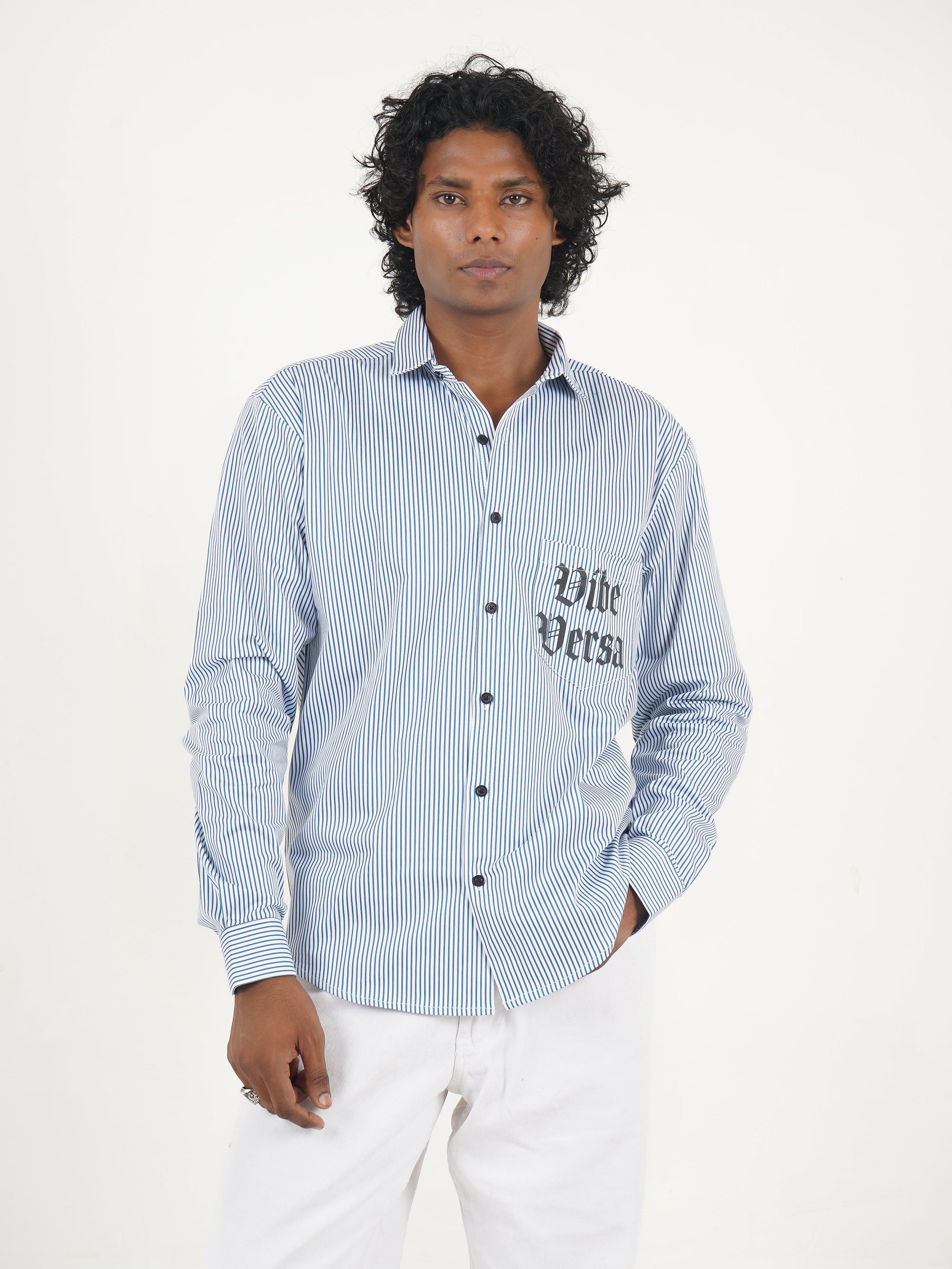 Sky Blue ‘Eyes on You’ Striped Shirt